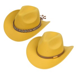 NiceYnn Classic Western Cowboy Hat Felt Wide Brim Cowgirl Hats Women, Adjustable Replaceable Hat Band Panama Hat for Adults Kids Yellow