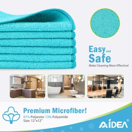 AIDEA Microfiber Cleaning Cloths-12PK, Soft Microfiber Towel, Absorbent Cleaning Supplies, Lint-Free Streak-Free Cleaning Cloths for House, Kitchen, Window(12in.x12in.)