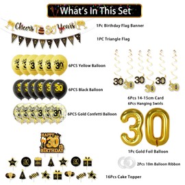 ERMWALR 60th Birthday Decorations Set for Men Women, Black Gold 60th Birthday Decoration Balloons with Banner Triangle Flag, Confetti and Foil Balloons for Birthday Party Decorations Supplies (60th)