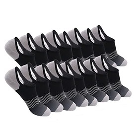 Faustine No Show Socks Ankle Low Cut Socks for Mens, Non Slip, 8 Pairs 16 Pairs (8 Pairs Black-Grey, Small-Medium)