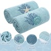 Breling 2 Pcs Summer Beach Hand Towels for Bathroom Blue