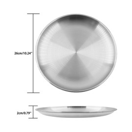 TTZEZE 304 Stainless Steel Plates,Silver Round Dinner Dishes,Feeding Serving Camping Plates,Reusable Dinner Plates,Durable Metal Plates, Double Walled Plates for Picnic BBQ Steak 6PCS,26cm/10.24''