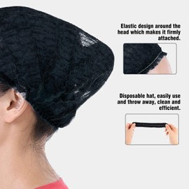 A+ DESIGN 100 Pieces Disposable Non-Woven Clip Caps Mob caps hairnets Head Cover, 21", with 6 Colors for You to Choose. (Black)