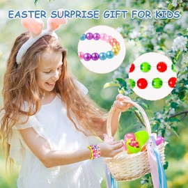 Prefilled Easter Eggs with Bracelets ,24 Pack Kids Basket Stuffers for Easter Eggs Hunt Game, Party Favors for Girls Gifts, Classroom Exchange and Prize Supplies