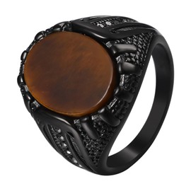 Aroncent Vintage Oval Tiger Eye Ring: Stainless Steel Signet Ring - Classic Statement Band Jewelry for Men - Black #9