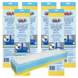 Lola Products Squeeze Sponge Mop Refill - w/Foam & Natural Cellulose Layer, Absorbs and Wicks Moisture, only Fits Lola Sponge Mop, 9” Head, 6 Pack