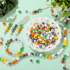 GlikCeil 242 Pcs Cute Jungle Animals Wood Beads Animal Print Beads with Tiger Monkey Lion Giraffe Elephant Zebra Print Pattern Spacer Loose Beads Wildlife Craft Jewelry Making for DIY Home Party Decor