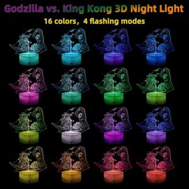 Godzilla vs King Kong toys-16 Color Dimmable and Color-Changing LED Night Light,3D illusion Remote Control Smart Touch Decorative Light,Suitable for Boys and Girls Birthday and Holiday Gifts
