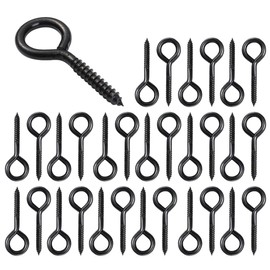 EIHI Pack of 30 Black Eye Bolts Screw Hooks, Eye Screws, Stainless Steel, Screw Eye, Wood Thread, 30 mm, black