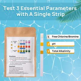 SBINTUOR Hot Tub Test Strips 3 in 1, Pool Testing Strips PH Test/Chlorine Test/Total Alkalinity, Water Quality Tester for Hot Tubs, Swimming Pools, Spa - 50 Strips