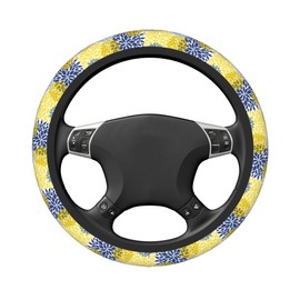 GEHGXF Car Accessories Yellow and Navy Chrysanthemum Flower Steering Wheel Cover for Women Men Breathable Anti-Slip Sweat Absorption Car Steering Wheel Protector Auto Interior Decor Universal 15 Inch