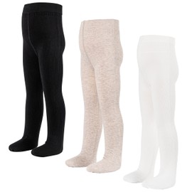 LOLANTA Kids Cable Knit Opaque Tights, Non-Slip Pantyhose for Girls, Footed Leggings for School, Black/White/Oatmeal, 6-8 Years, XL