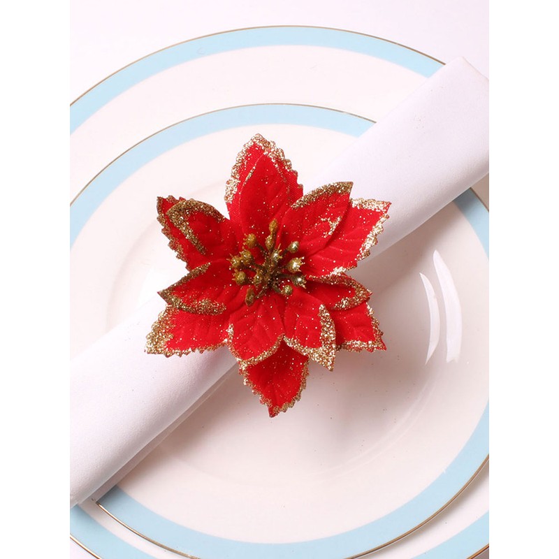 6PCS Napkin Set Red Elegant Christmas Flower Napkin for Birthday