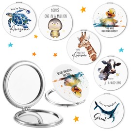 Leinuosen 6 Pcs Inspirational Compact Mirror Round Pocket Mirror Portable Folding Makeup Mirror Funny Turtle Duck Sign Magnifying Mirror for Women Girl Coworker Employee Appreciation Gift, 6 Styles