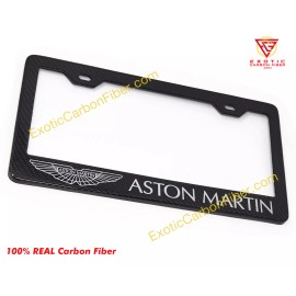 Exotic Carbon Fiber Aston Martin Silver Text & Logo Carbon Fiber License Plate Frame 2 Hole