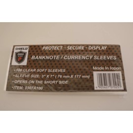 SHIELD 100 Sleeves 3" x 7" for U.S BANKNOTE / CURRENCY SLEEVES / FREE SHIPPING.