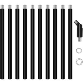 10 Pieces 12-inch M10 Threaded Extension Poles Lighting Fixture Downrods Stems & 180 Degrees Sloped Ceiling Adapter Kits for Pendant Light, Island Lighting, Chandeliers (Black)