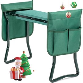 iPower Garden Kneeler and Seat, Foldable Stool, Gardening Bench with Thicken Widen Soft Kneeling Pad, Heavy Duty & 2 Tool Pouches, Gifts for Women, Mom & Dad, Grandparents, Seniors, Green