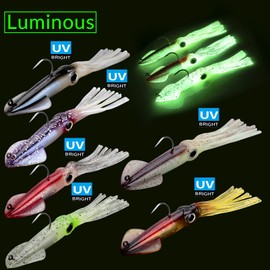 QualyQualy Rubber Squid Bait 36 g 14 cm Luminous Squid Rubber Bait Sea Squid Fishing Bait Rubber for Zander, Perch, Trout, Pike Pack of 2 (2 Pieces #C)