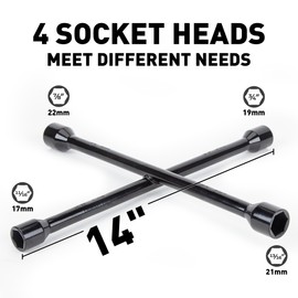 CARTMAN Professional 14 Inch Universal Heavy Duty Lug Wrench 4 Way Tire Iron Wrench, Black