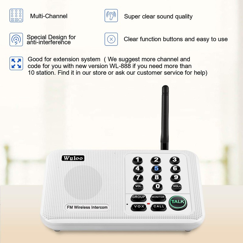 Wuloo Intercoms Wireless for Home 5280 Feet Range 10 Channel