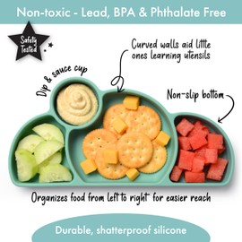 PrimaStella Silicone baby & toddler plate, baby led weaning supplies - Easy-reach design for self-feeding (Green)