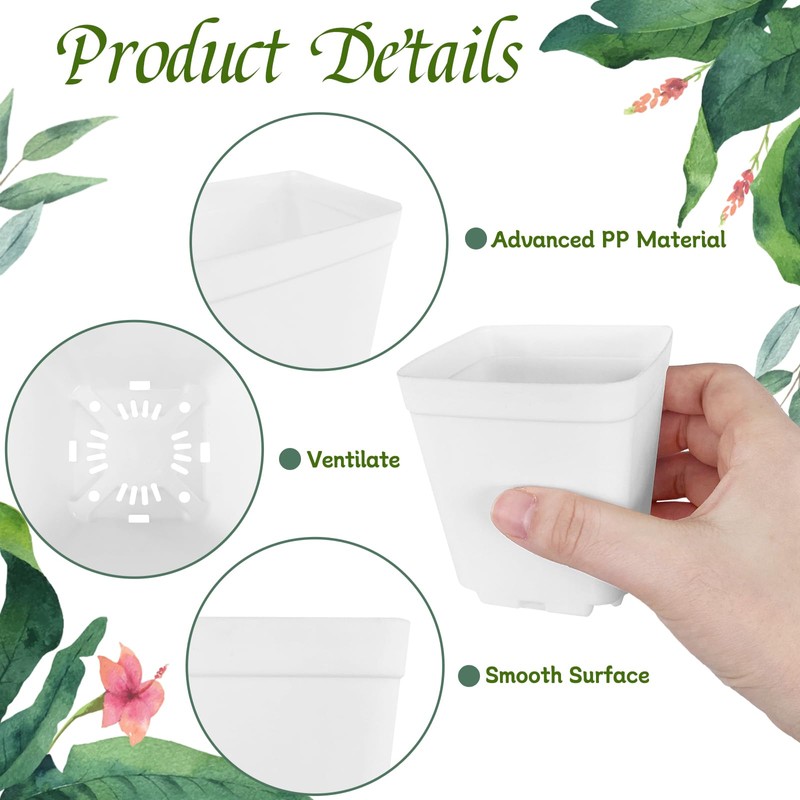 OJYUDD 72 Pcs 3 Inch White Square Plastic Pots with