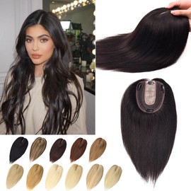 RICH BRIA Real Human Hair Toppers for Women with Thinning Hair Toppers Hair Pieces for Ladies for Hair Loss Grey Hair (14" Natural Black)