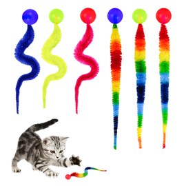 Noaya 6pcs Colorful Worm Cat Toys - Wiggly Cat Balls Toy, Cat Toys for Indoor Cats Adult, Interactive Cat Toy, Furry Tail Kitten Toys for Indoor Cats, Fun Exercise & Bonding Tool