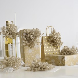 HUIHUANG Burlap Bows for Gift Wrapping, Burlap Curly Ribbon Bows Self Adhesive Burst Gift Bow for Christmas Presents, Treat Bags, Bridal Shower, Wedding, Birthday Party Favor - 5 inch x 6 Counts