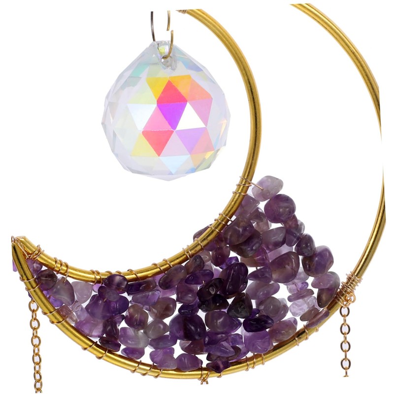 KONTONTY Crystal Rainbow Moon Shaped Stones Sun Catcher Wind Chime