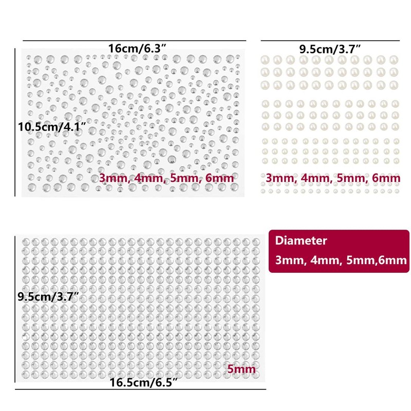 TuNan 1730pcs Clear Rhinestones & Pearl Stickers Self Adhesive, Crystal