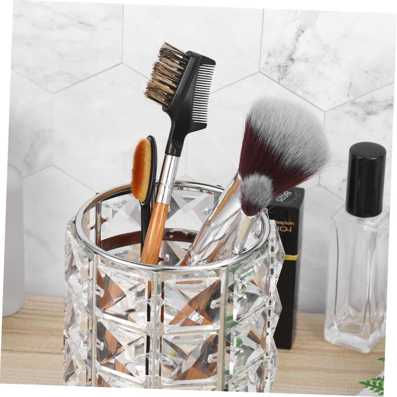 IWOWHERO Makeup Brush Holder Large Silver Hollow Lace Crystal Cosmetics