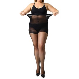 MANZI Women's Black Pantyhose Plus Size Control Top Ultra-Soft Sheer Tights 2 Pairs 3XL