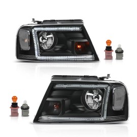 PIT66 LED DRL Headlights HeadLamps Assembly Halogen Compatible with Ford F150 2004-2008, Compatible with Lincoln Mark LT 2006-2008 Clear Lens Black Housing Clear Reflector FO2503247, FO2502247