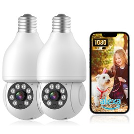 AOSO 2PCS Camara de Seguridad con WiFi 2.4G, 2MP Cámara de 350° con Foco, Sin publicidad Tris-Home App, Base E27, Compatible con Alexa, HD Visión Nocturna, Audio Bidireccional, Detección de Movimiento