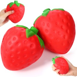 Tisancy 2 Pack Strawberry Shaped Stress Ball 3.15 Inches Funny Squeeze Stress Relief Ball for Adults Strawberry Themed Party Bachelorette Party Decorations Summer Accessory