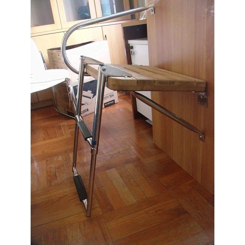 Amarine Made 2 Steps Folding Telescoping Ladder Stainless Steel Out-Board