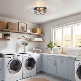 KSANA 13.5 Inch Flush Mount Ceiling Light Fixtures, 3-Light Hallway Light Fixture, Seeded Glass Farmhouse Lighting Brushed Antique Silver Light Fixture for Bedroom, Foyer, Kitchen