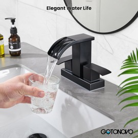 gotonovo Waterfall 4 Inch Centerset Bathroom Sink Faucet 2 Handle Basin Faucets 2 or 3 Hole Deck Mount with Pop Up Drain Included Lavatory Modern Mixer Tap Vanity Faucet Matte Black