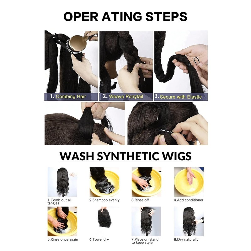 3 in1 Braid Pontail Hair Extension for Girls,Long Ponytail Hair