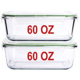 63 Oz 2 Pcs Large Glass Food Storage Containers 8 Cups Family Size Set Baking Containers with Locking Lids Storing food, BPA Free Leak Proof Microwave Oven Safe (2, 63 OZ)