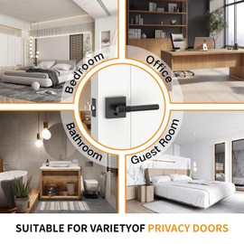 Amerdeco 1 Pack Matte Black Door Handles Interior, Knurled Privacy Door Handles,Heavy Duty Black Door Lever for Bedroom or Bathroom,Reversible Keyless for Left Right Handed Doors AM0029