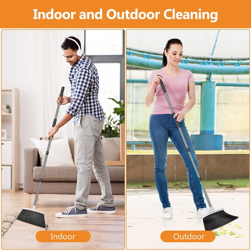 Folews Broom and Dustpan Set, Heavy Duty Dust Pan with