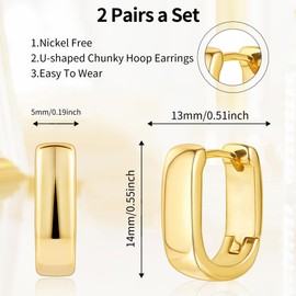 2 Pairs Gold Plated Earrings for Women, Small Silver Earrings, Thick Huggie Gold Hoops Earrings for Girls (Silver)