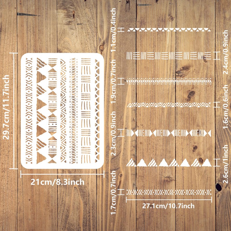 FINGERINSPIRE Mudcloth Elements Pattern Stencil 8.3x11.7inch Tribal Borders Drawing Template