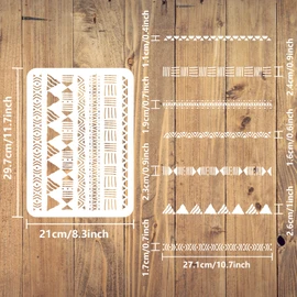 FINGERINSPIRE Mudcloth Elements Pattern Stencil 8.3x11.7inch Tribal Borders Drawing Template African Boho Floral Frame Stencils for Painting on Wood Wall Fabric Paper Furniture