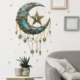 Ramadan Decorations Wall Stickers,Islamic Muslim Wall Art Decals,Eid Mubarak Ramadan Decor Lantern Moon Star Window Clings for Home Living Room Bedroom Decorations Wallpaper (Style5)