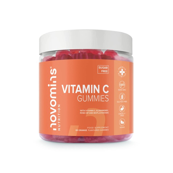 Vitamin C Gummies Sugar Free – 250 mg High Strength Vitamin C for Adults – with Added Bioflavonoids, Rose Hip, Elderberry & Zinc - Immune System Support - Vegan- Gluten Free - by Novomins