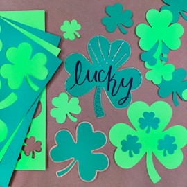 FreshCut Crafts 140 Piece Shamrock Cutouts Set: Pre-Cut Green Irish Clover Shapes for School Supplies, Decorating Themed Events Bulletin Board & St. Patrick's Day Decor, US Made Quality Card Stock
